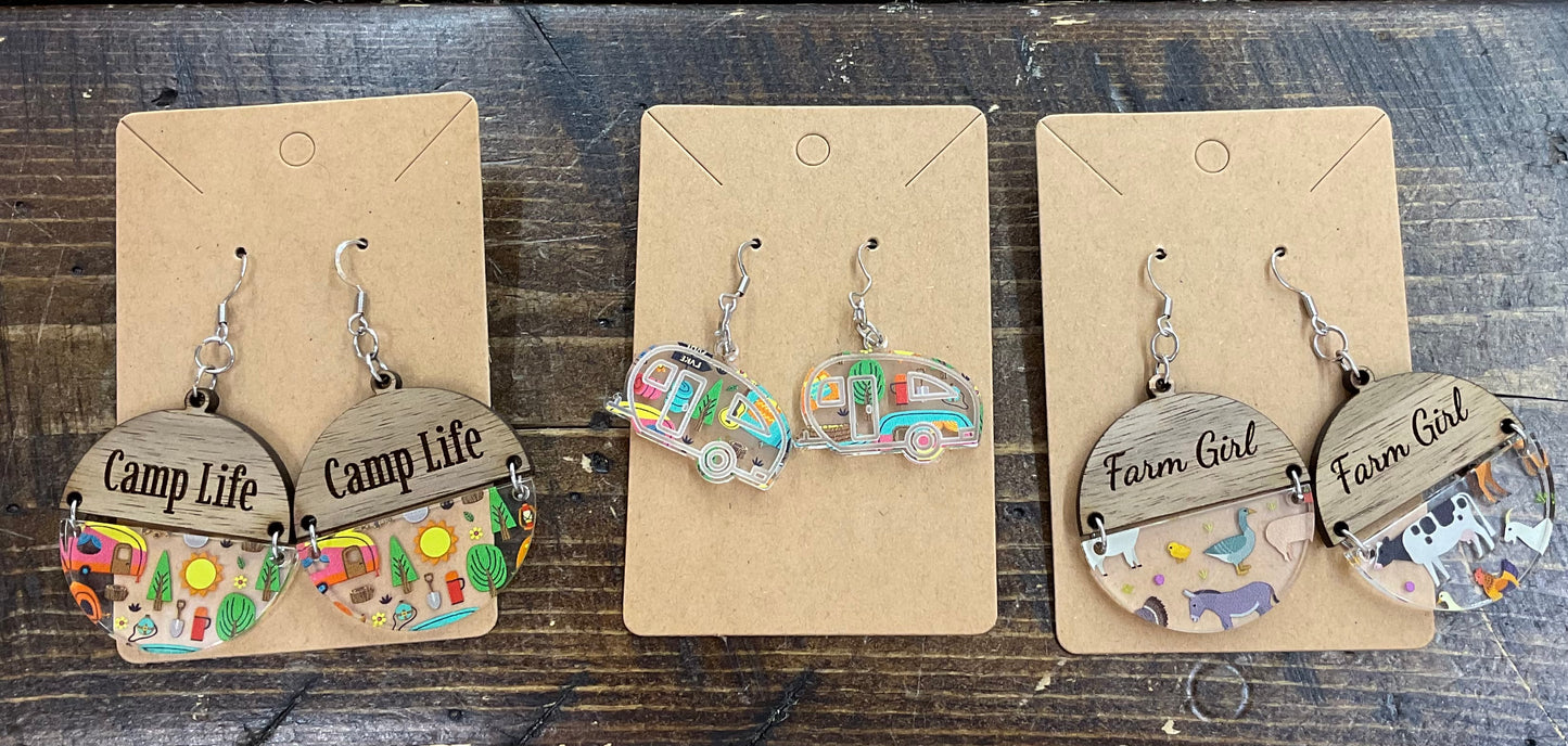 Wood & Acrylic Dangle Earrings